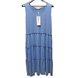 White Mark Scoop Neck Blue Dress Plus Size 1X Super Soft Ruffle Accents NEW